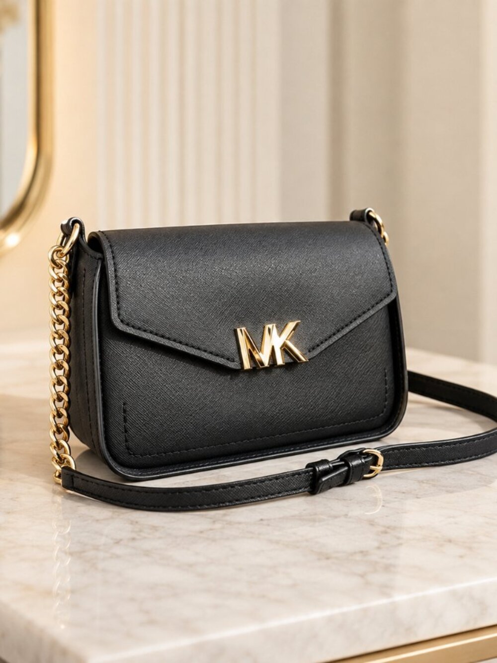 Michael Kors Sylvia Small Black Saffiano Leather Crossbody Bag NWT